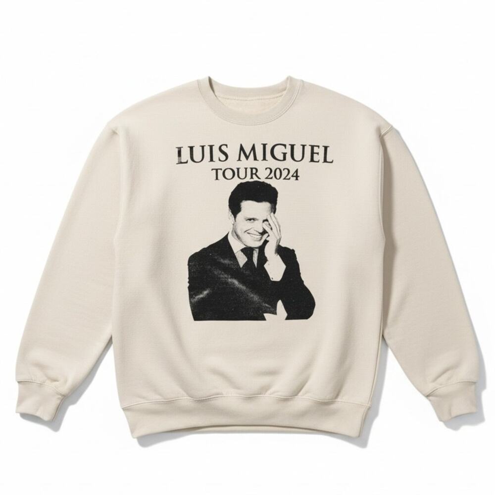 Luis Miguel Men's L/XL En Vivo 2024 Tour Dates Concert Tan Crewneck Sweatshirt